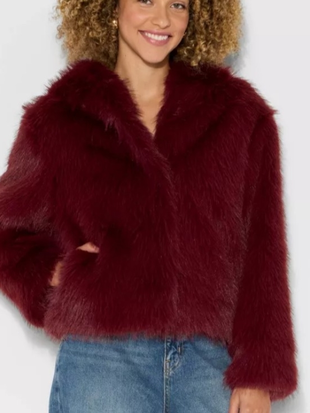 wild fable Burgundy Faux Fur Jacket with Hood